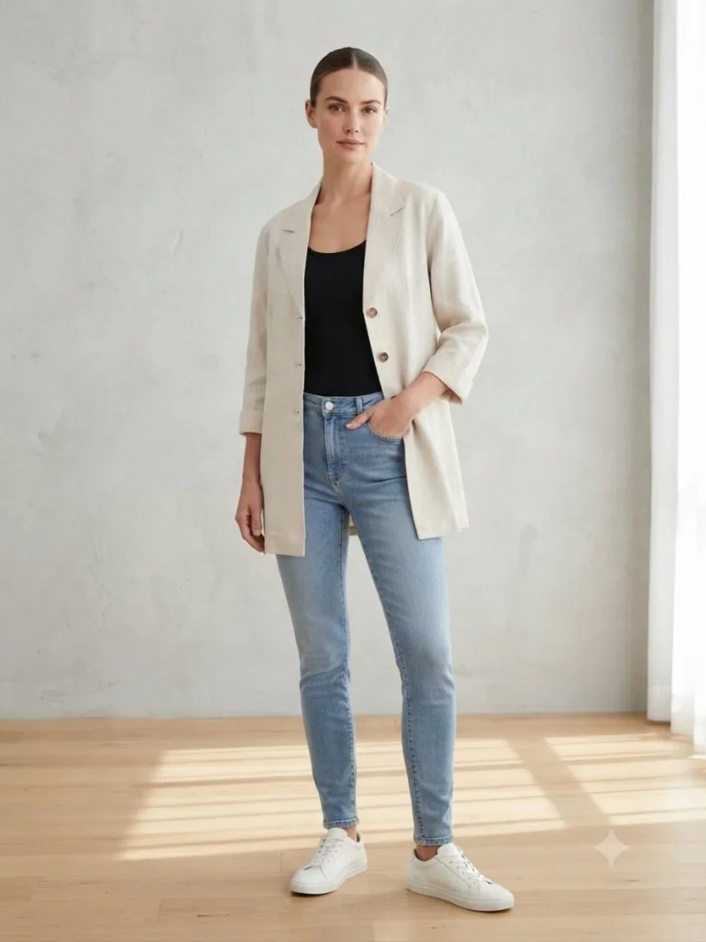 Vintage Minimalist 100% Linen Blazer Quite Luxury Coastal Grandma Neutral Beige